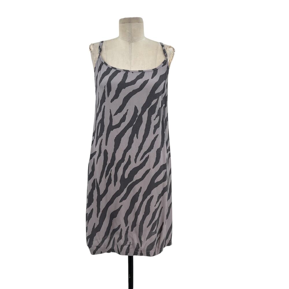 Monrow Slip Tank Dress Mini Sleeveless Zebra Animal Print Gray Size XS